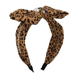 Personalisiertes Leopardenmuster Schleife Haarreifen Stoff Perle Strass Vintage Haarband für Frauen Mädchen (gelb) von Antique Anyan