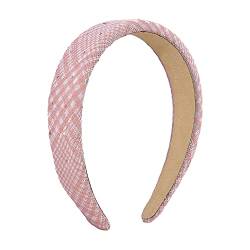 Retro kariert Mode Haarband breit Strass einfach Haarreif für Frauen Mädchen (rosa) von Antique Anyan