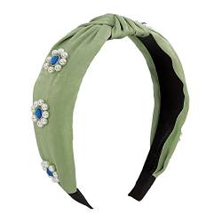Strass einfarbig faux Perle Haarband elegant breit Stoff geknotet Haarreif für Frauen Mädchen (grün) von Antique Anyan