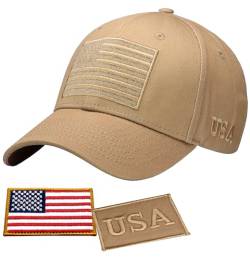 Antourage Amerikanische Flagge Unisex Baseballmütze für Damen und Herren | USA Flagge Mesh Snapback Flat Visor Cap + 2 Patriotische Patches, (52) Khaki - Strukturierte harte Krone, Einheitsgr��e von Antourage
