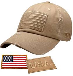 Antourage Amerikanische Flagge Unisex Baseballmütze für Damen und Herren | USA Flagge Mesh Snapback Flat Visor Cap + 2 patriotische Patches, (09) Khaki, Einheitsgröße von Antourage