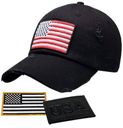 Antourage Amerikanische Flagge Unisex Baseballmütze für Damen und Herren | USA Flagge Mesh Snapback Flat Visor Cap + 2 patriotische Patches, Schwarze Flagge, Einheitsgr��e von Antourage