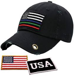Antourage Amerikanische Flagge Unkonstruiert Hut für Damen und Herren Twill Mesh Snapback Baseball USA Flag Cap + 2 Patriotische Patches, (35) Schwarz/Mehrfarbige Linie mit Schlüsselloch von Antourage