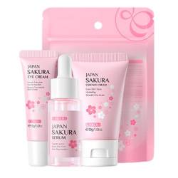Hautpflege Set 3 Stück Sakura Hautpflege Set Für Teenager Mädchen, Geschenke Für Sie, Verwöhnen Sie Hautpflege-Set, Haut Essentials Kit Inklusive Gesichtsserum, Gesichtscreme, Augencreme von Anulely