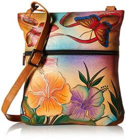 Anuschka Anna by Damen Schultertasche aus echtem Leder – handbemalt, Original-Kunstwerk außen, Antiker Hibiskus von Anuschka