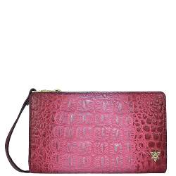 Anuschka Crossbody Organizer-Portemonnaie aus echtem Leder, handbemalt - Croco Embossed Berry von Anuschka