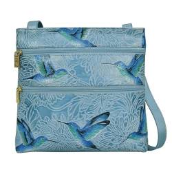 Anuschka Crossbody Umhängetasche aus Leder, handbemalt, Größe M, mit doppeltem Reißverschluss - Tooled Birds Sky von Anuschka