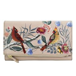 Anuschka Handbemalte Clutch Brieftasche mit Überschlag aus echtem Leder - Vintage Floral von Anuschka