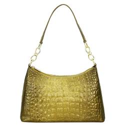 Anuschka Handbemalte Hobo aus Echtleder mit Kettenriemen - Croc Embossed Desert Gold von Anuschka