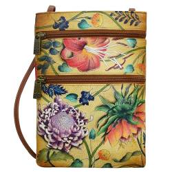 Anuschka Handbemalte Travel Crossbody Tasche aus echtem Leder mit doppeltem Reißverschluss - Caribbean Garden von Anuschka