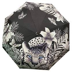 Anuschka Regenschirm, automatisches Öffnen/Schließen, UPF 50+, maximaler Sonnenschutz, wasserdicht, passt in die Handtasche, 96,5 cm Gr. Einheitsgröße, Cleopatra Leopard von Anuschka