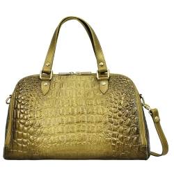 Anuschka Weite handbemalte Satchel Organiser Tasche aus Echtleder - Croc Embossed Desert Gold von Anuschka