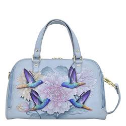 Anuschka Women's Wide Satchel, weite Umhängetasche aus Echtleder, handbemalt - Rainbow Birds von Anuschka