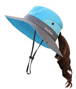 Anvevkn Women's Foldable Sun Hat Summer Hat UV Protection Hiking Hat Fishing Hat Garden Hat Waterproof Outdoor Bush Hat with Adjustable Chin Strap, Blue von Anvevkn