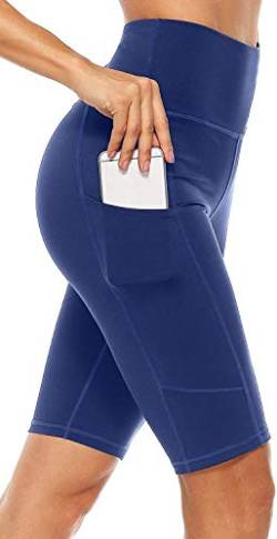 Anwell Radlerhose Damen Kurze Sporthose Handytasche Sport Kurz Leggings Blau M von Anwell