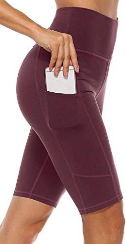 Anwell Radlerhose Damen Kurze Sporthose Handytasche Sport Kurz Leggings Rot M von Anwell