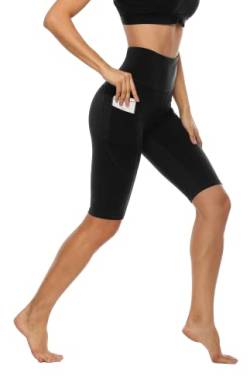 Anwell Yogahosen Damen Fitness Sport Yoga Leggings mit Handytasche Sporthosen Schwarz kurz Tights Hohe Taille Blickdicht XL von Anwell