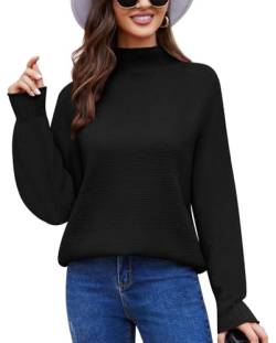 Anyally Damen Pullover Rollkragen Oversized Fledermaus Langarm Sweatshirt Lose Grobstrick Casual Sweater,2XL Schwarz von Anyally