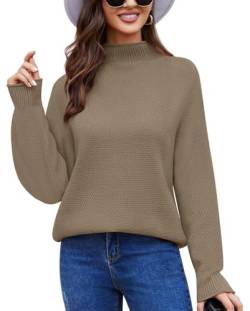 Anyally Damen Pullover Rollkragen Oversized Fledermaus Langarm Sweatshirt Lose Grobstrick Casual Sweater,L Kamel von Anyally