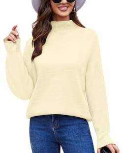 Anyally Damen Pullover Rollkragen Oversized Fledermaus Langarm Sweatshirt Lose Grobstrick Casual Sweater,M Aprikose von Anyally