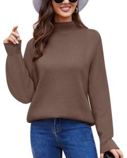 Anyally Damen Pullover Rollkragen Oversized Fledermaus Langarm Sweatshirt Lose Grobstrick Casual Sweater,M Kaffee von Anyally