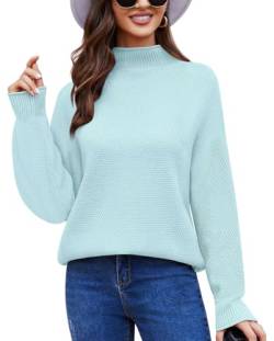 Anyally Damen Pullover Rollkragen Oversized Fledermaus Langarm Sweatshirt Lose Grobstrick Casual Sweater,S Mintgrün von Anyally