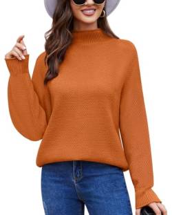 Anyally Damen Pullover Rollkragen Oversized Fledermaus Langarm Sweatshirt Lose Grobstrick Casual Sweater,XL Orange von Anyally