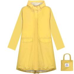 Anyoo Damen Regenjacke Regenmantel Wasserdicht mit Kapuze, Leichter Lange Regenponcho Windbreaker Regenbekleidung, Gelb, Einheitsgröße von Anyoo