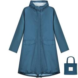 Anyoo Damen Regenjacke Regenmantel Wasserdicht mit Kapuze, Leichter Lange Regenponcho Windbreaker Regenbekleidung, Meer Blau, Einheitsgröße von Anyoo