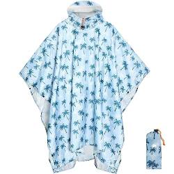 Anyoo Leichter Wasserdichter Regenponcho Herren und Damen Regenjacken Ripstop Atmungsaktiver Mehrzweck Regenmantel mit Kapuze für Outdoor Wandern Camping Angeln, Kokosbäume, Einheitsgröße von Anyoo