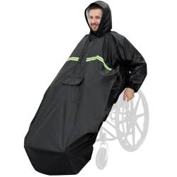 Anyoo Wasserdichte Rollstuhl Poncho Abdeckung mit Ärmeln, Leichter Regenponcho Cape Shield mit Gummibändern bietet Trockenschutz für Rollstühle, Schwarz, Einheitsgröße von Anyoo