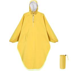 Anyoo Wasserdichter Regenponcho Regenjacke mit Kapuze für Damen und Herren, Leichter und Winddichter Regenmantel mit Ärmeln für Outdoor Wandern, Radfahren, Gelb, Einheitsgröße, 1 Tasche von Anyoo