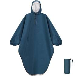 Anyoo Wasserdichter Regenponcho Regenjacke mit Kapuze für Damen und Herren, Leichter und Winddichter Regenmantel mit Ärmeln für Outdoor Wandern, Radfahren, Meeresblau, Einheitsgröße, 1 Tasche von Anyoo