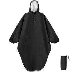 Anyoo Wasserdichter Regenponcho Regenjacke mit Kapuze für Damen und Herren, Leichter und Winddichter Regenmantel mit Ärmeln für Outdoor Wandern, Radfahren, Schwarz, Einheitsgröße, 1 Tasche von Anyoo