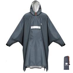 Anyoo Wasserdichter Regenponcho Winddichter Regenmantel mit Seitlichem Reißverschluss, Leichter Regenjacke mit Verstellbaren Ärmeln für Outdoor Wandern Radfahren, Einheitsgröße, Grau von Anyoo