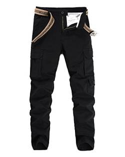 Cargohose Herren Stretch Cargo Hose Loose Casual Mit Mehrere Tasche Sport,Arbeit,Freizeit Schwarz 32 von Anyu