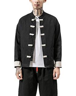 AnyuA Chinesische Herren Jacke, Traditionell Tangzhuang Kostüm, Lange Ärmel, Übergangsjacke Schwarz 3XL von AnyuA