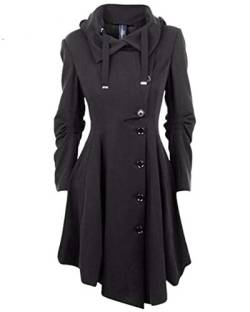 AnyuA Damen Herbst Elegant Gothic Mäntel Kleider Trenchcoat Lang Parka mit Asymmetrisch Saum Jacke Windbreaker Schwarz S von AnyuA