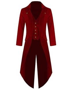 AnyuA Damen Steampunk Jacke，Gothic Smoking Uniform Cosplay Halloween Langarm Mantel Rot S von AnyuA