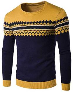 AnyuA Herren Feinstrick-Pullover Strickpullover Rundhals Sweatshirt Vintage Gelb XL von AnyuA