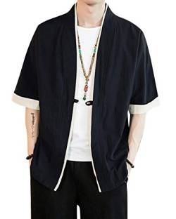 AnyuA Herren Japan Kimono Jacke, Kurzarm Poncho, V-Kragen Übergangsjacke Schwarz 5XL von AnyuA