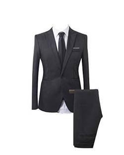 Herren 2 Teilig Slim Fit Business Casual Anzug Jacke Hose Schwarz 2XL von AnyuA