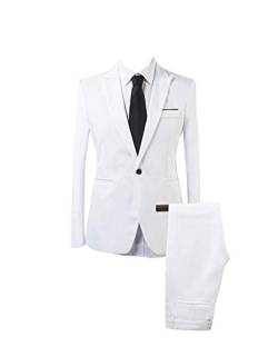 Herren 2 Teilig Slim Fit Business Casual Anzug Jacke Hose Weiß L von AnyuA