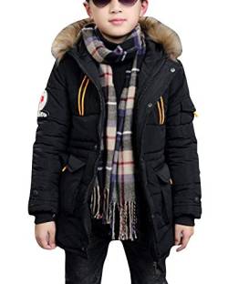 Jungen Einfarbig Jacke Mantel Warm Parka Tasche Winterjacke Mit Kunstfell Kapuzen Oberbekleidung Schwarz 140 von AnyuA