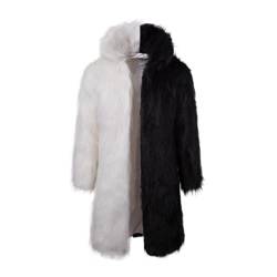 Pelzmantel Herren Lang mit Tasche Felljacke Herren, Winterjacke Fellkragen Faux Fur SchwarzWeiß 2XL von AnyuA