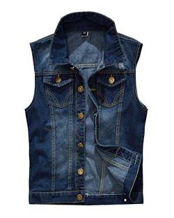 Retro Herren Jeans Weste, Denim Jacke, Ärmellos, Denim Vest Dunkelblau 3XL von AnyuA