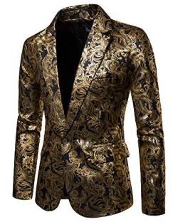 Schlanke Passform Herren Blazer Sakko Anzugjacke mit Bronze Muster Schwarz XL von AnyuA