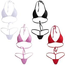 Anzhee Damen Bikini Sets Bekleidung Triangel Bademode Swimsuit Zweiteiligwe Badeanzug Rot + Schwarz + Rosa + Weiß von Anzhee