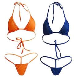 Anzhee Damen Bikini Sets Bekleidung Triangel Push up Bademode Swimsuit Zweiteiligwe Badeanzug Orange + Blau von Anzhee