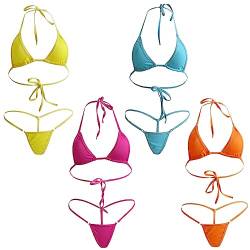 Anzhee Damen Bikini Sets Tanga Bekleidung Triangel Bademode Swimsuit Zweiteiligwe Push up Spaghetti Zweiteilige Badeanzug Gelb + Orange + Blau + Rosenrot von Anzhee